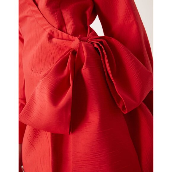 Ghospell Sister Jane Taffeta Wrap Mini Dress With Tie Waist & Long Sleeves M+ - Picture 8 of 12